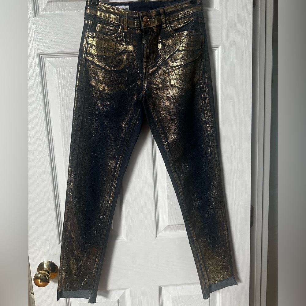 Zara Blue Denim & Gold Coated Skinny Jeans